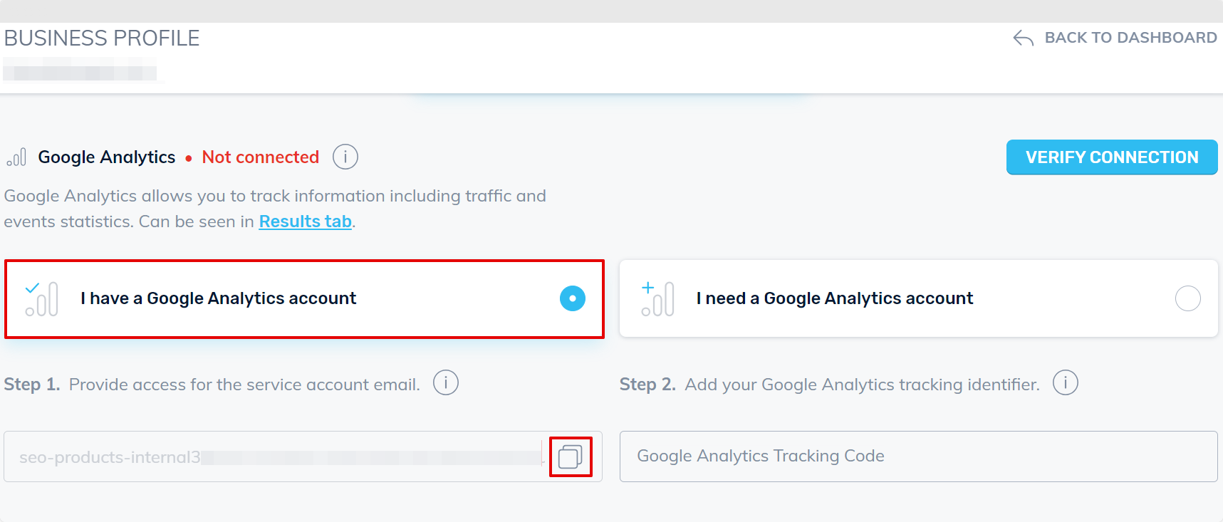 I Have Google Analytics Option in Business Profile Page