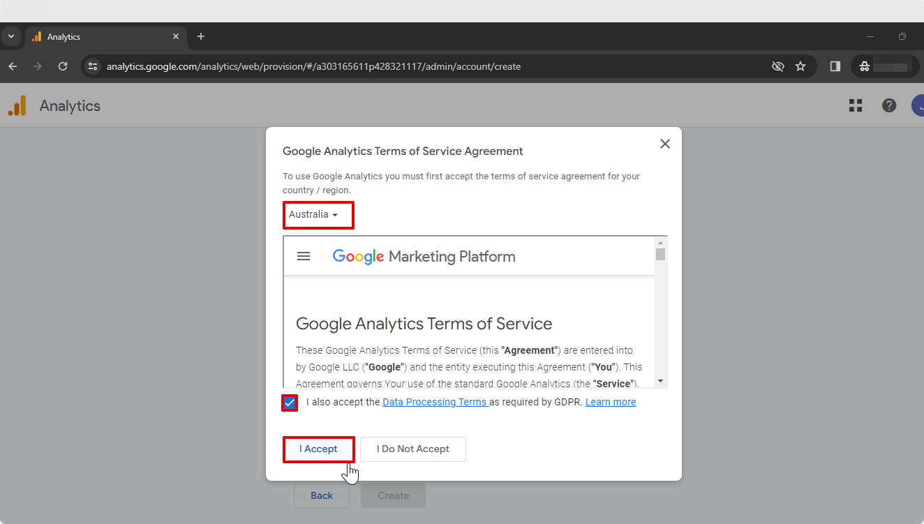 Google Analytics Terms of Service Agreement