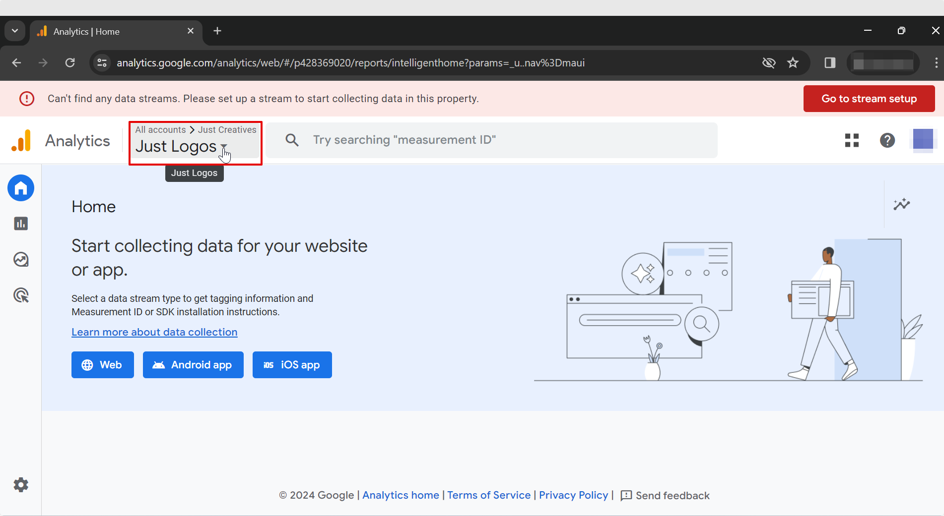 Property Names Drop-down in Google Analytics Home Page