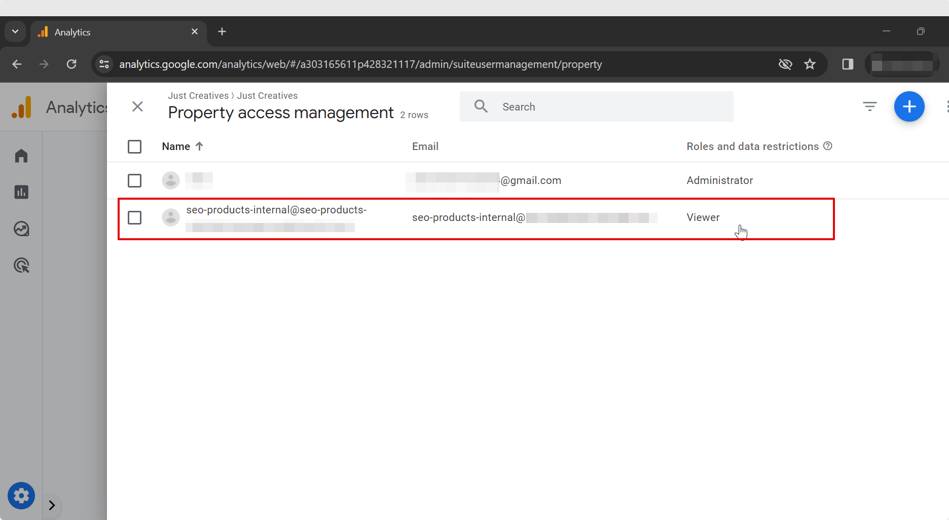 Google Analytics Property Access Management List
