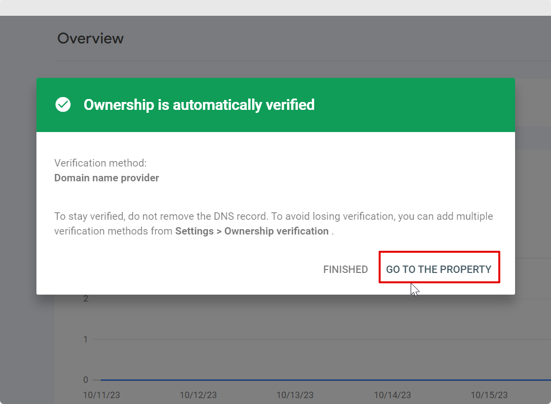 Ownership Automatically Verified Message for Google Search Console